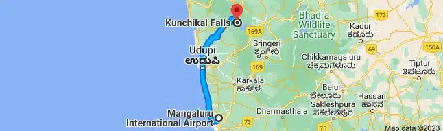 mangalore international airport to kunchikal falls distance